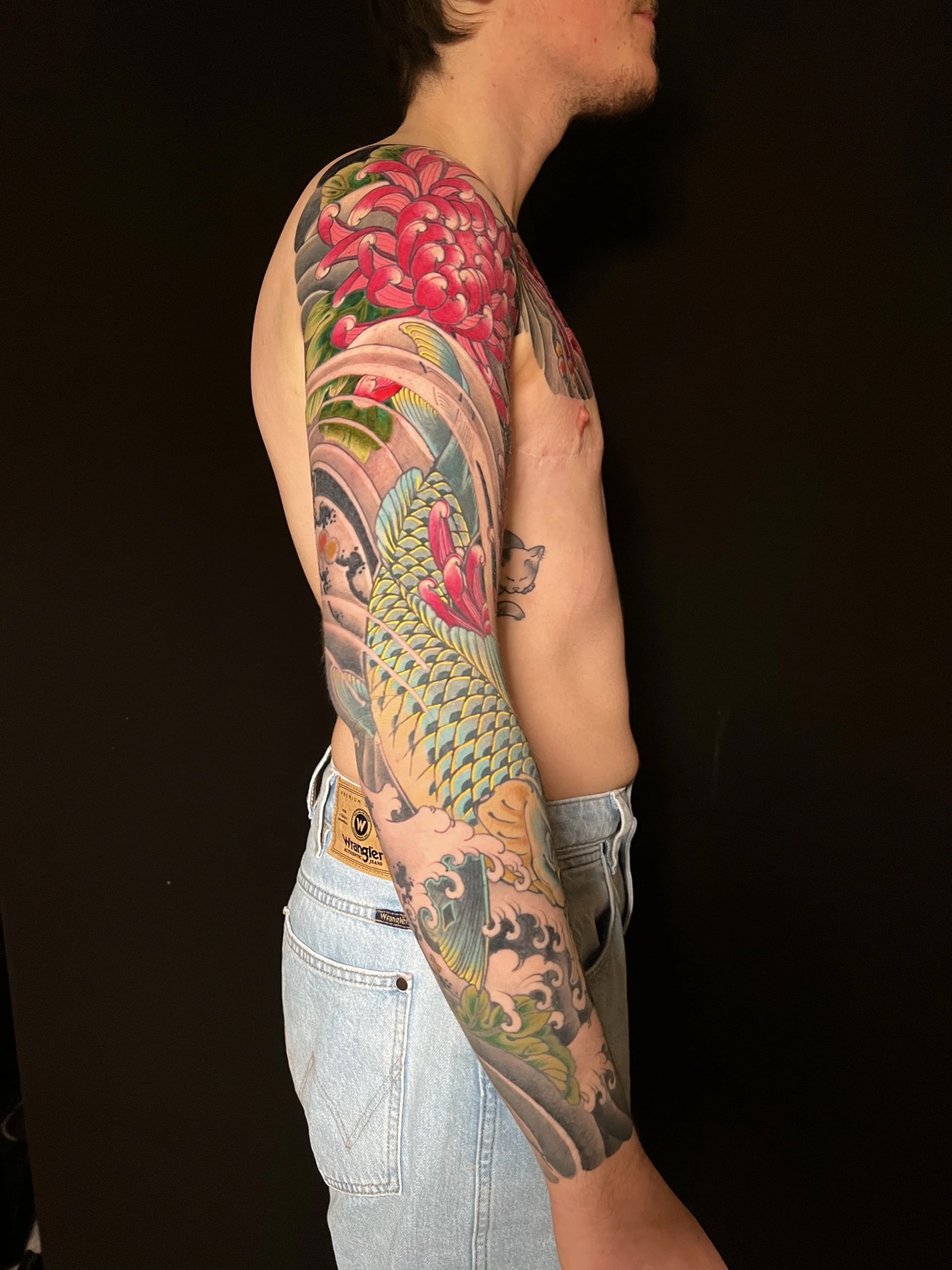 Koi, chrysanthemum and waves colour sleeve by Levi Taylor, NEST Studio Melbourne