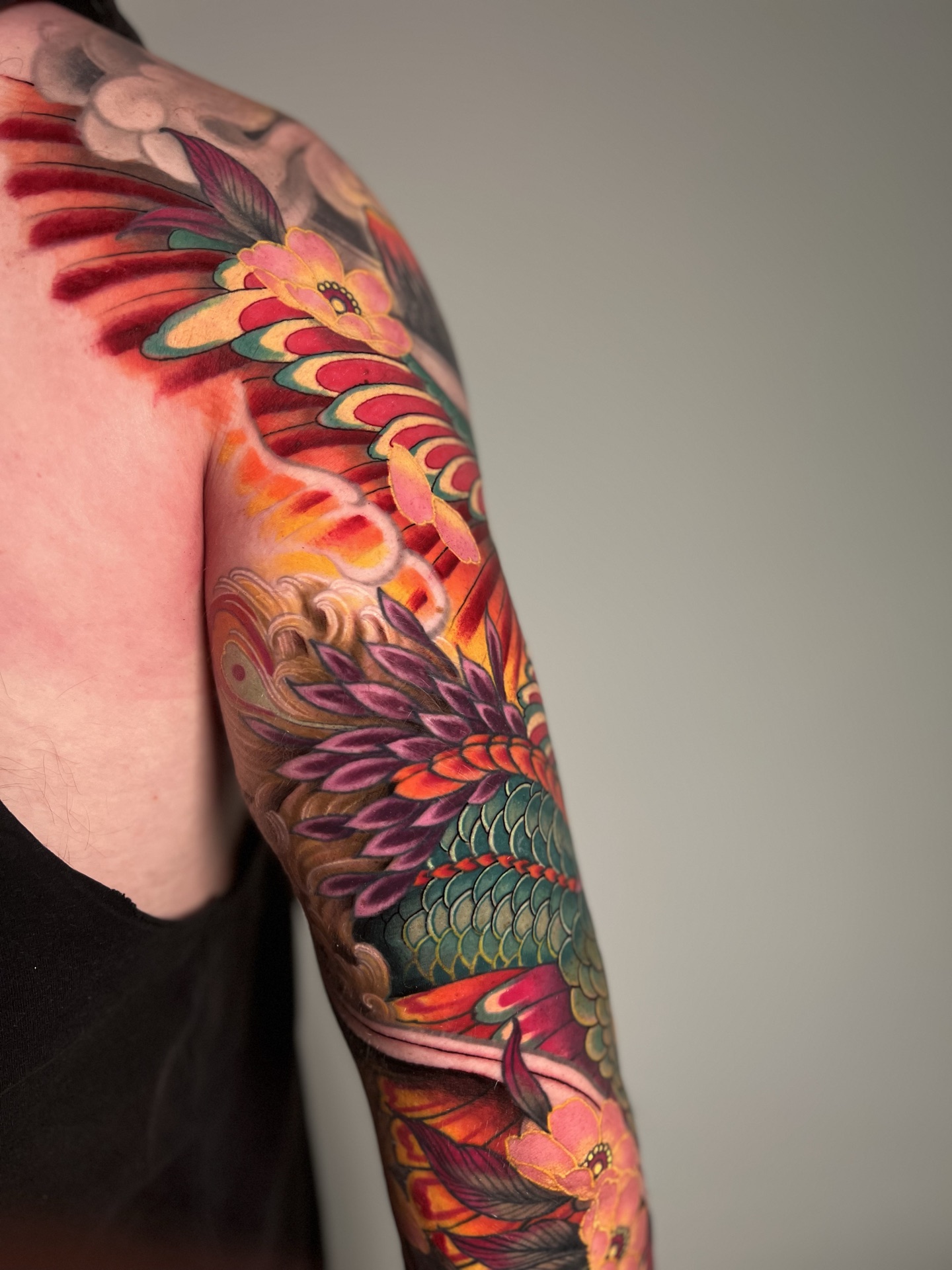 Phoenix wing colour sleeve by Levi Taylor, NEST Studio Melbourne